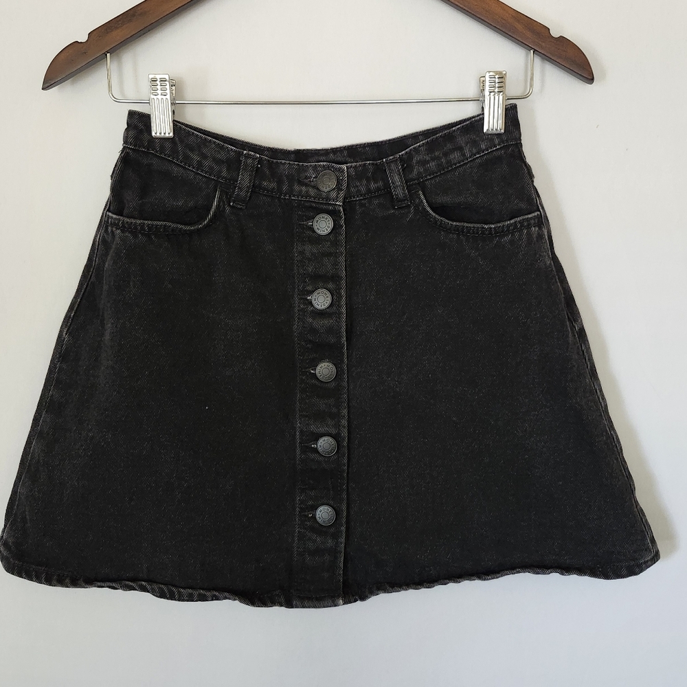 Monki Black Denim Button Front Skirt Size 26